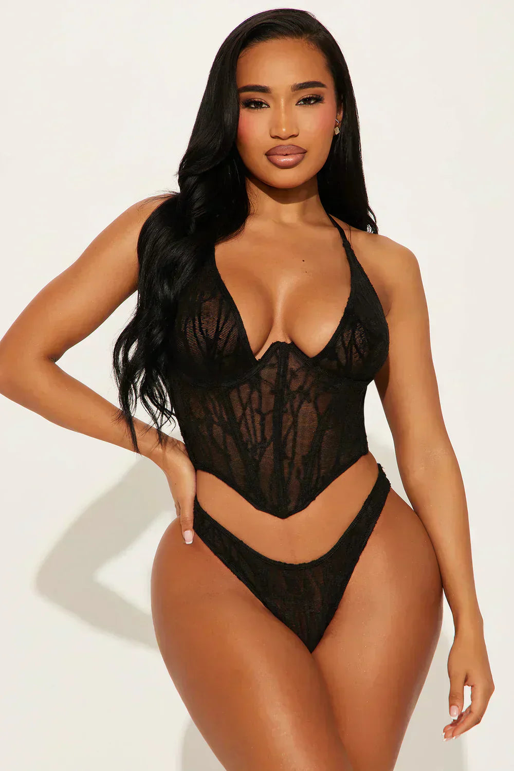 After Hours Textured 3-Piece Bustier Skirt Set – Black