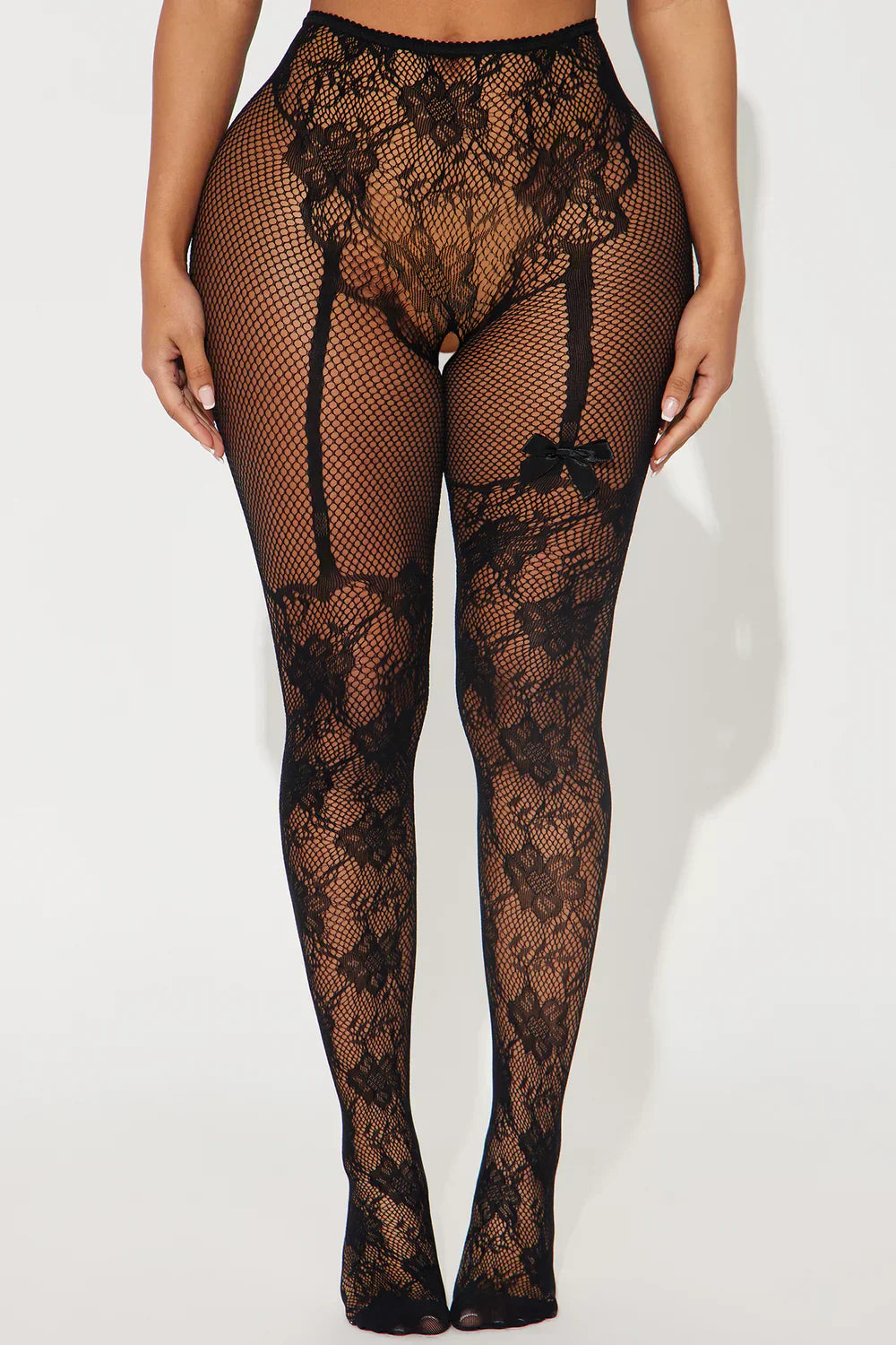 Parisian Nights Lace Garter Crotchless Tights