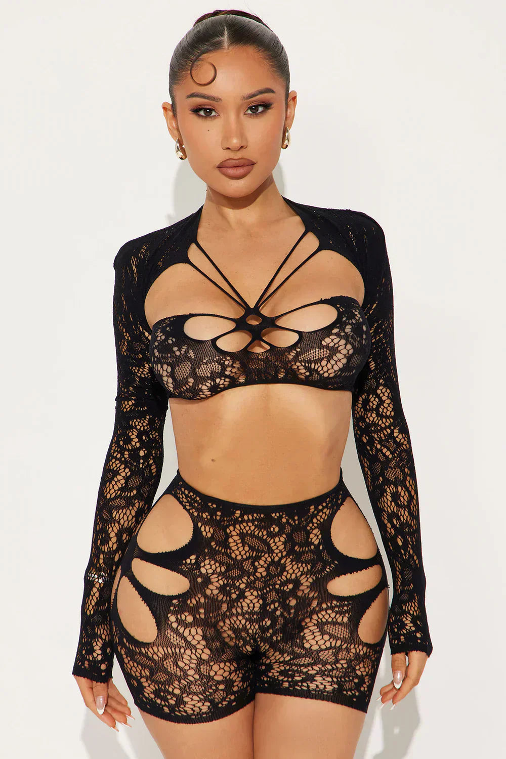 Night Moves Two-Piece Bodystocking Set – Black
