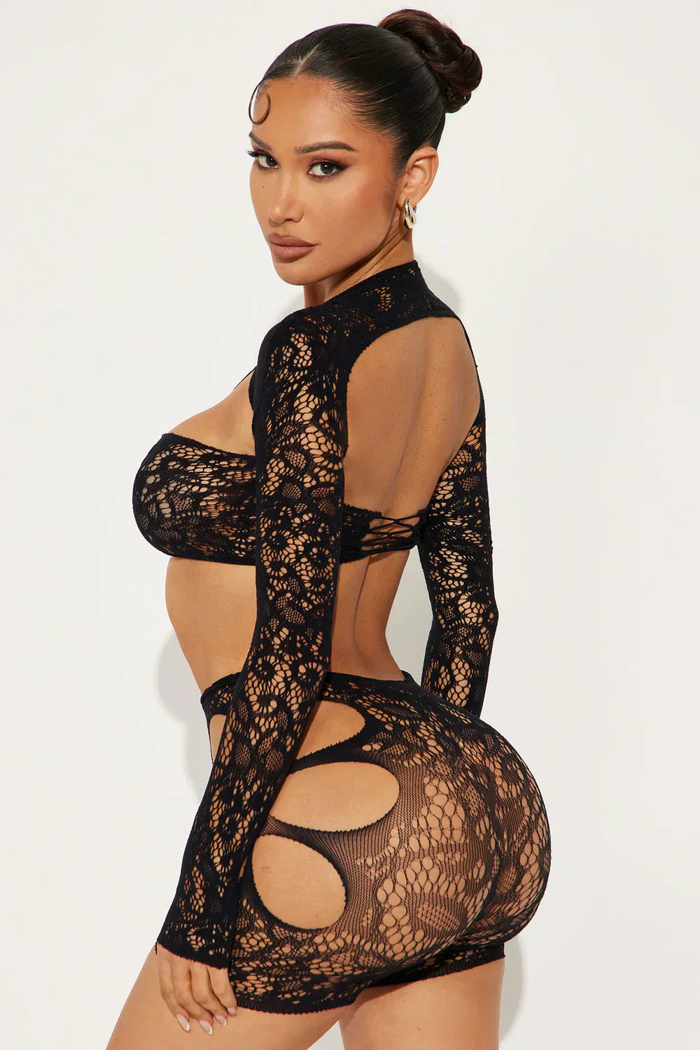 Night Moves Two-Piece Bodystocking Set – Black