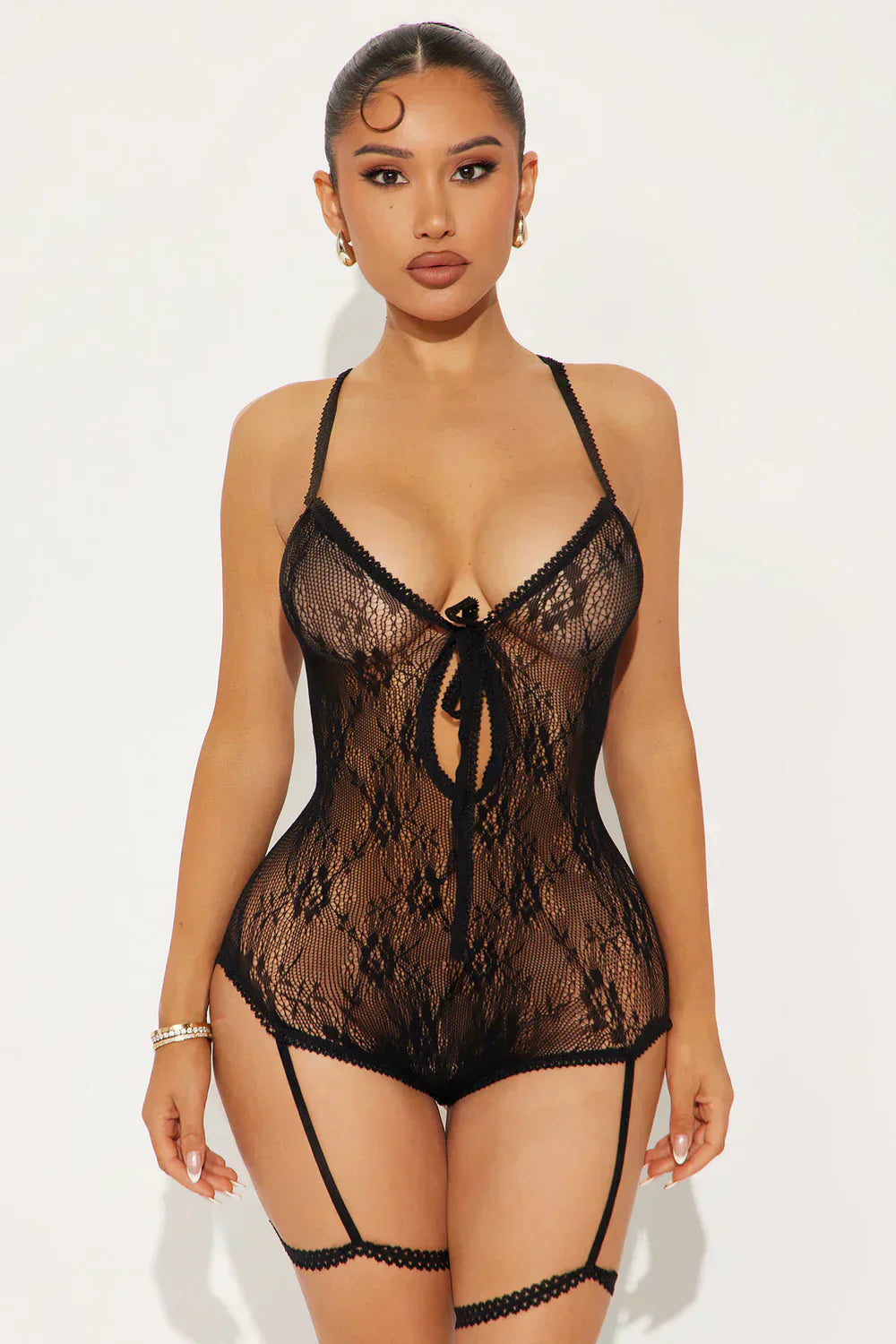 Midnight Temptation Garter Bodystocking – Black