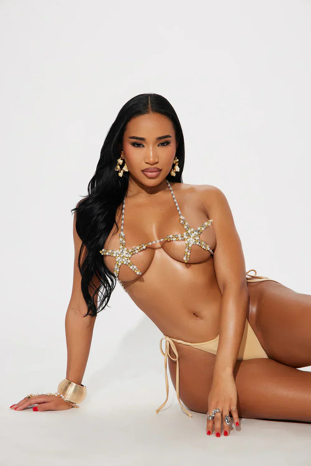 Ocean Muse Embellished Bikini Set – Gold & Pearls