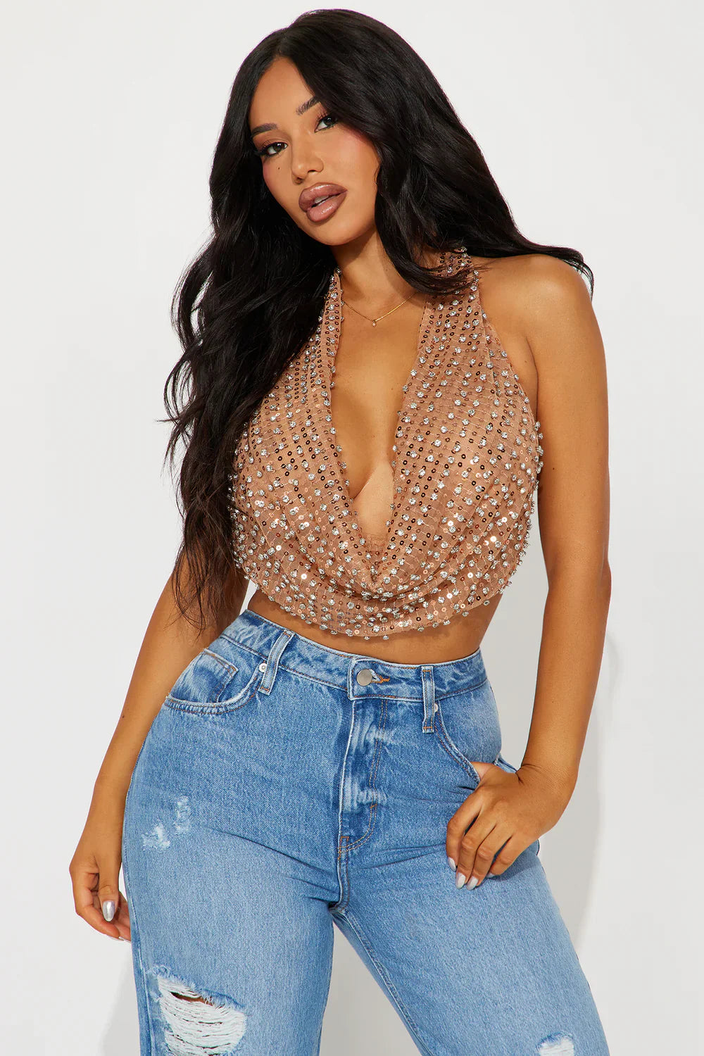 Midnight Spark Rhinestone Halter Top