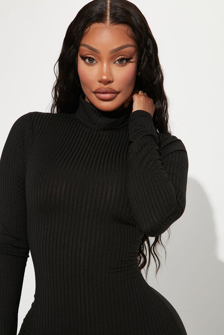 Monique Ribbed Maxi Dress - Black