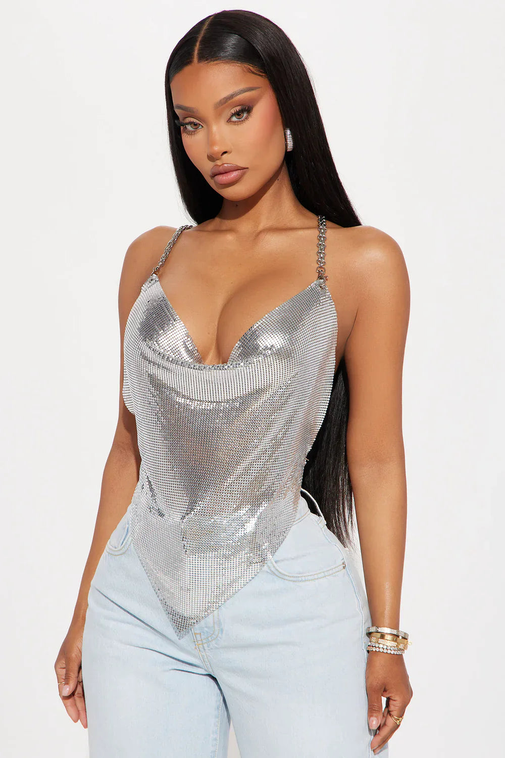 Claire Shimmer Chainmail Halter Top