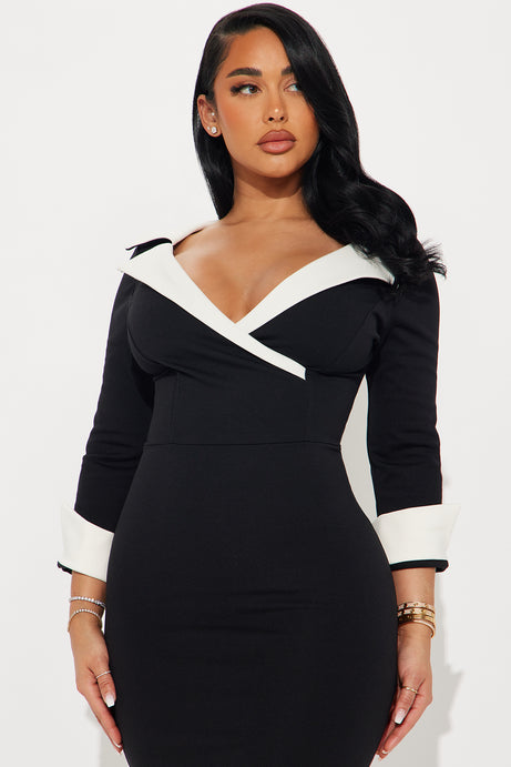 Making Moves Body Sculpting Collared Midi Dress - Black/combo