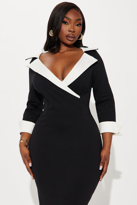 Making Moves Body Sculpting Collared Midi Dress - Black/combo