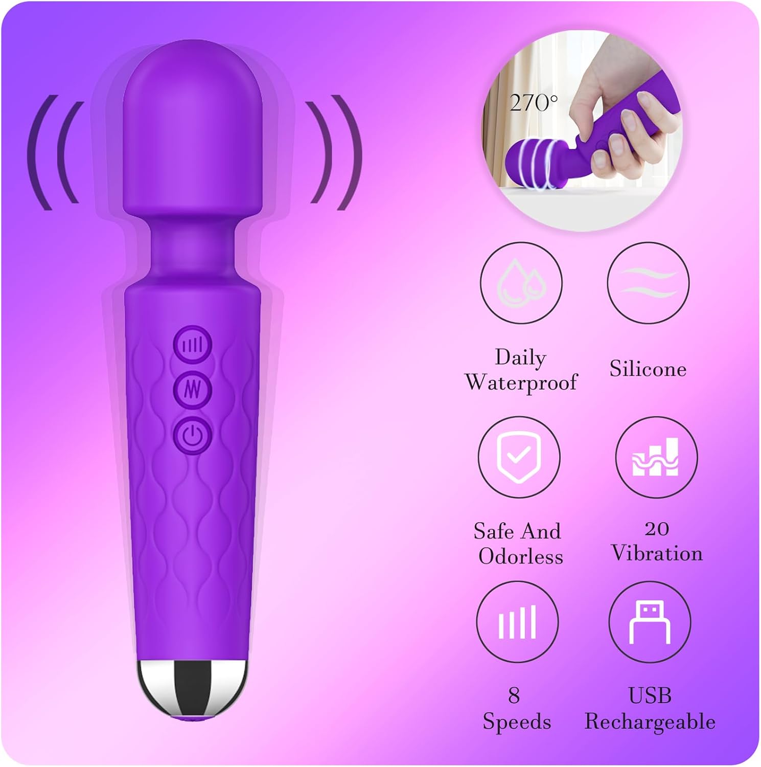 Power Wand – 8-Speed, 20-Pattern G-Spot & Clitoral Vibrator