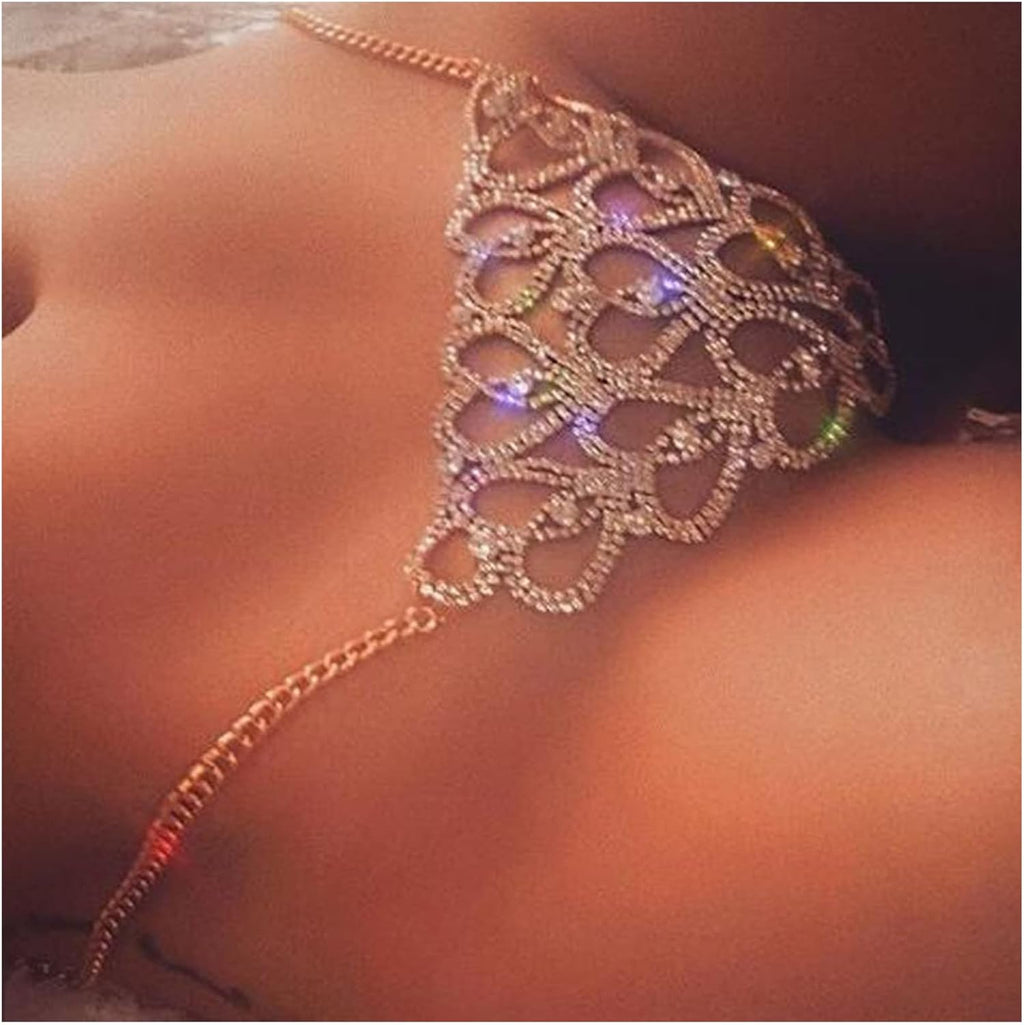 Golden Desire Rhinestone Body Chain Thong
