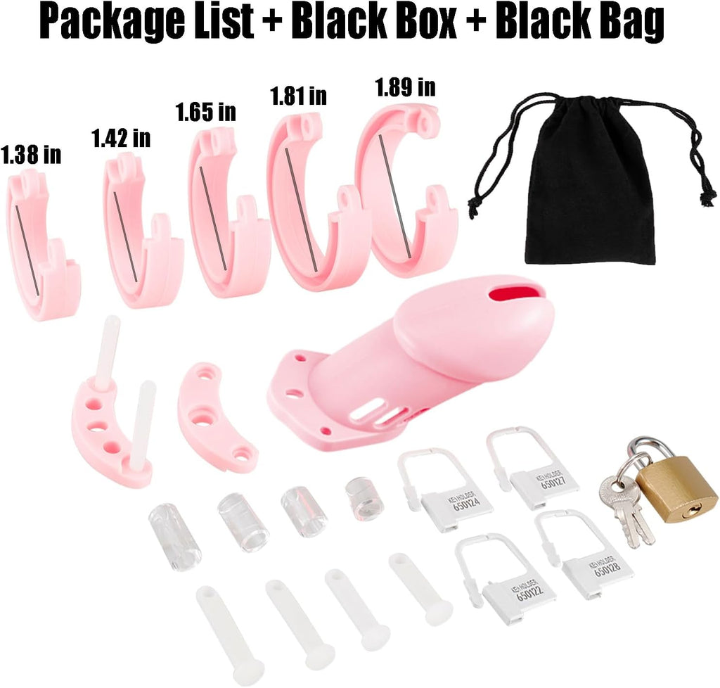 Adjustable Silicone Chastity Cage for Men with 4 Locks & 2 Keys