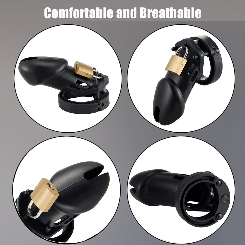 Adjustable Silicone Chastity Cage for Men with 4 Locks & 2 Keys
