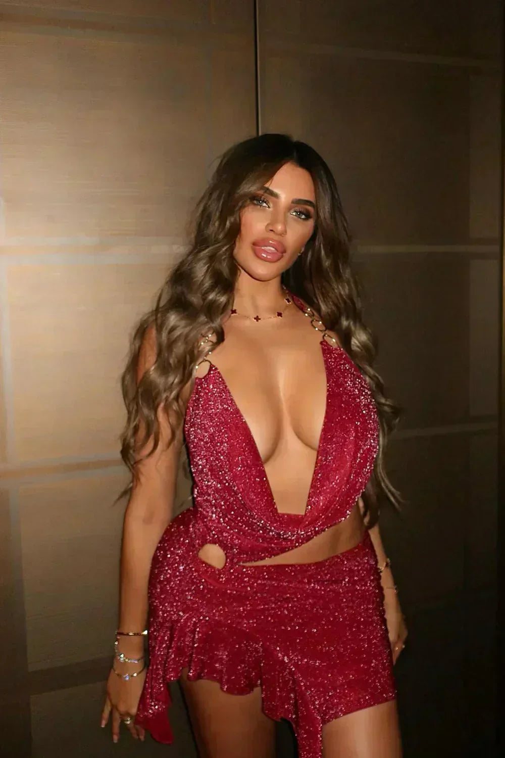 Lola Metallic Mini Dress Wine