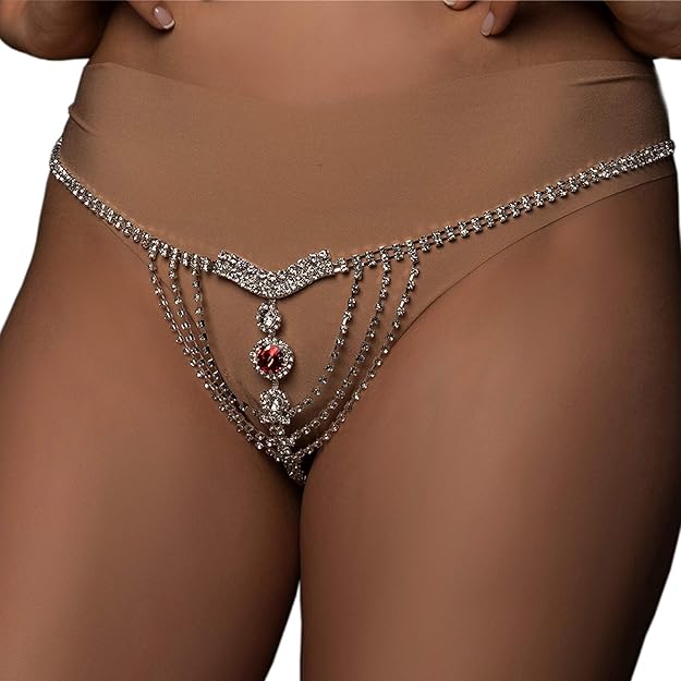 Red Rhinestone Belly Chain G-String