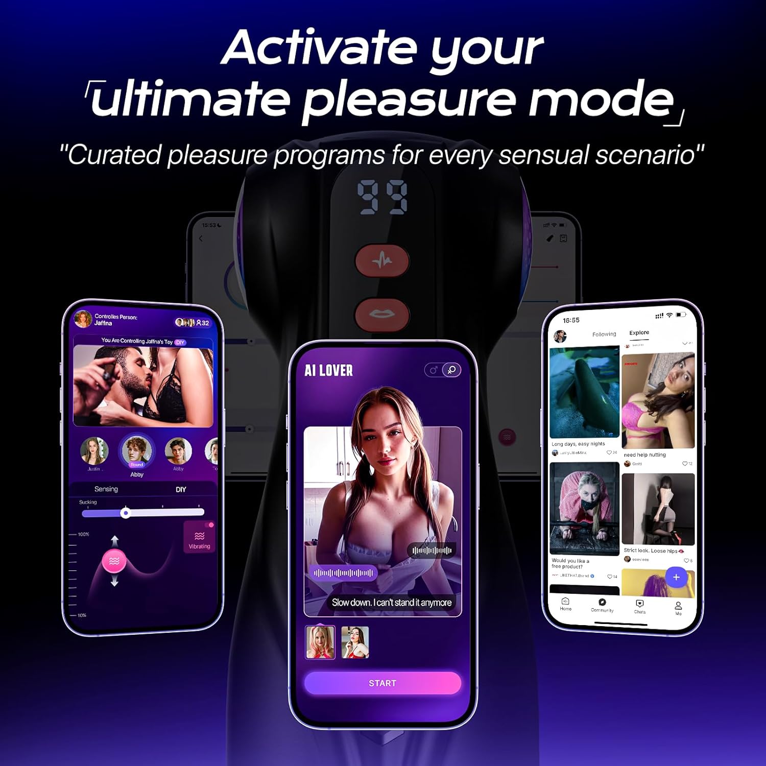 Male Masturbator with 3 Sleeves & App Control